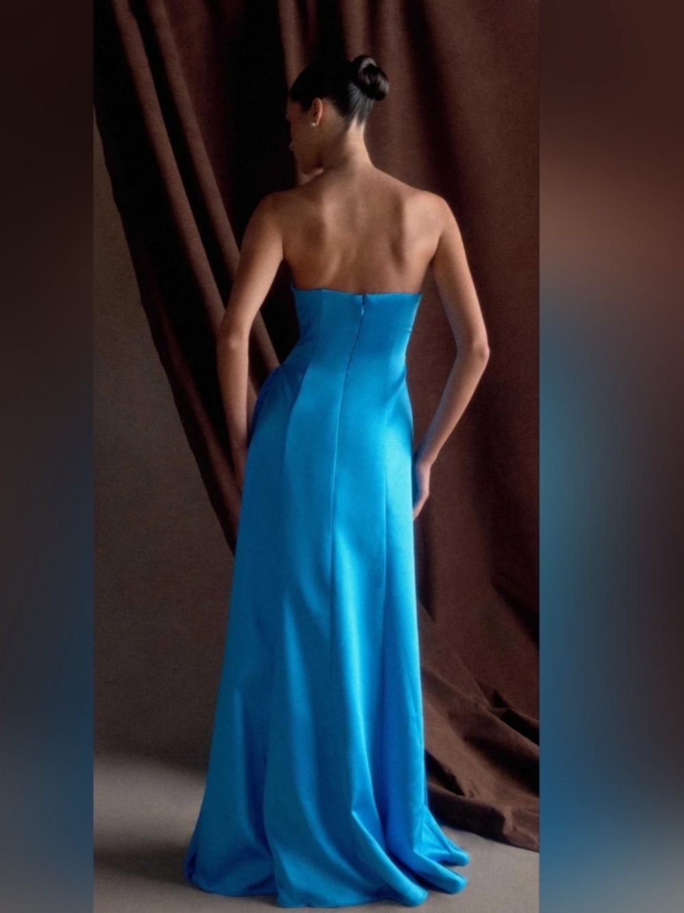 NWT Meshki Dress Rosella Maxi Gown Strapless in Satin Cyan Blue - Picture 4 of 9